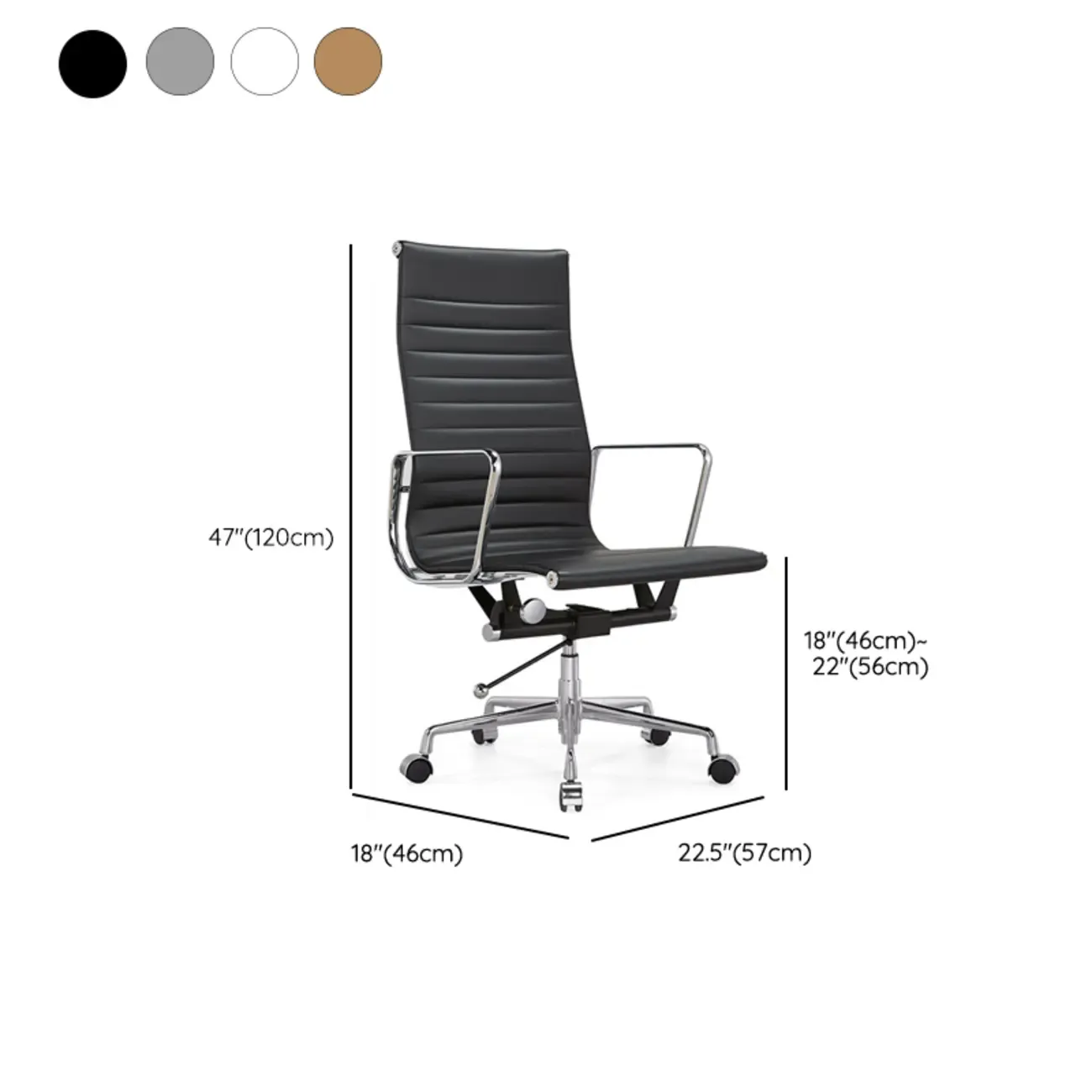 Beige Leather Adjustable High-Back Swivel Office Chair #size