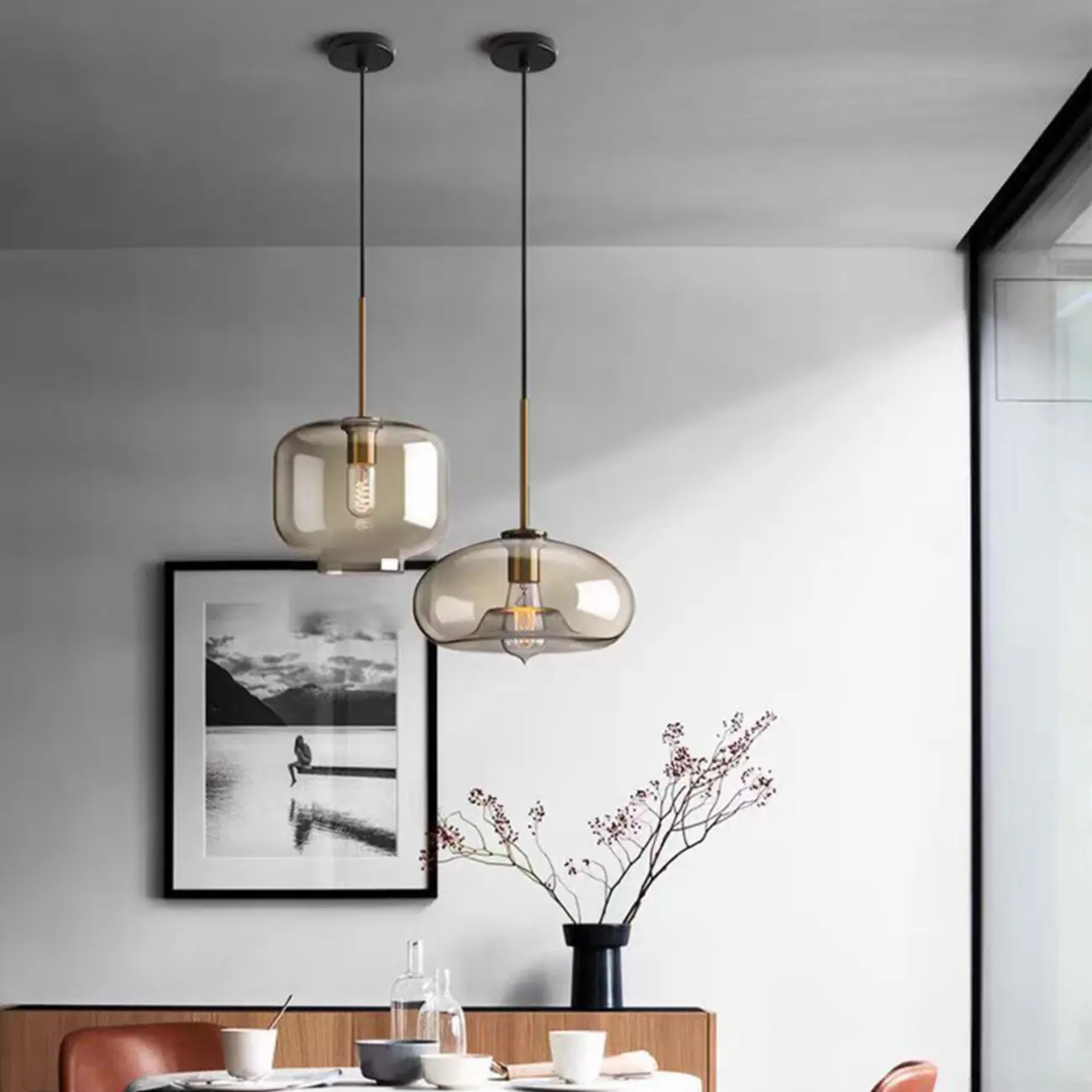 Modern Glass Globe Pendant Light with Adjustable Cord for Dining Image - 1 | homeyfad