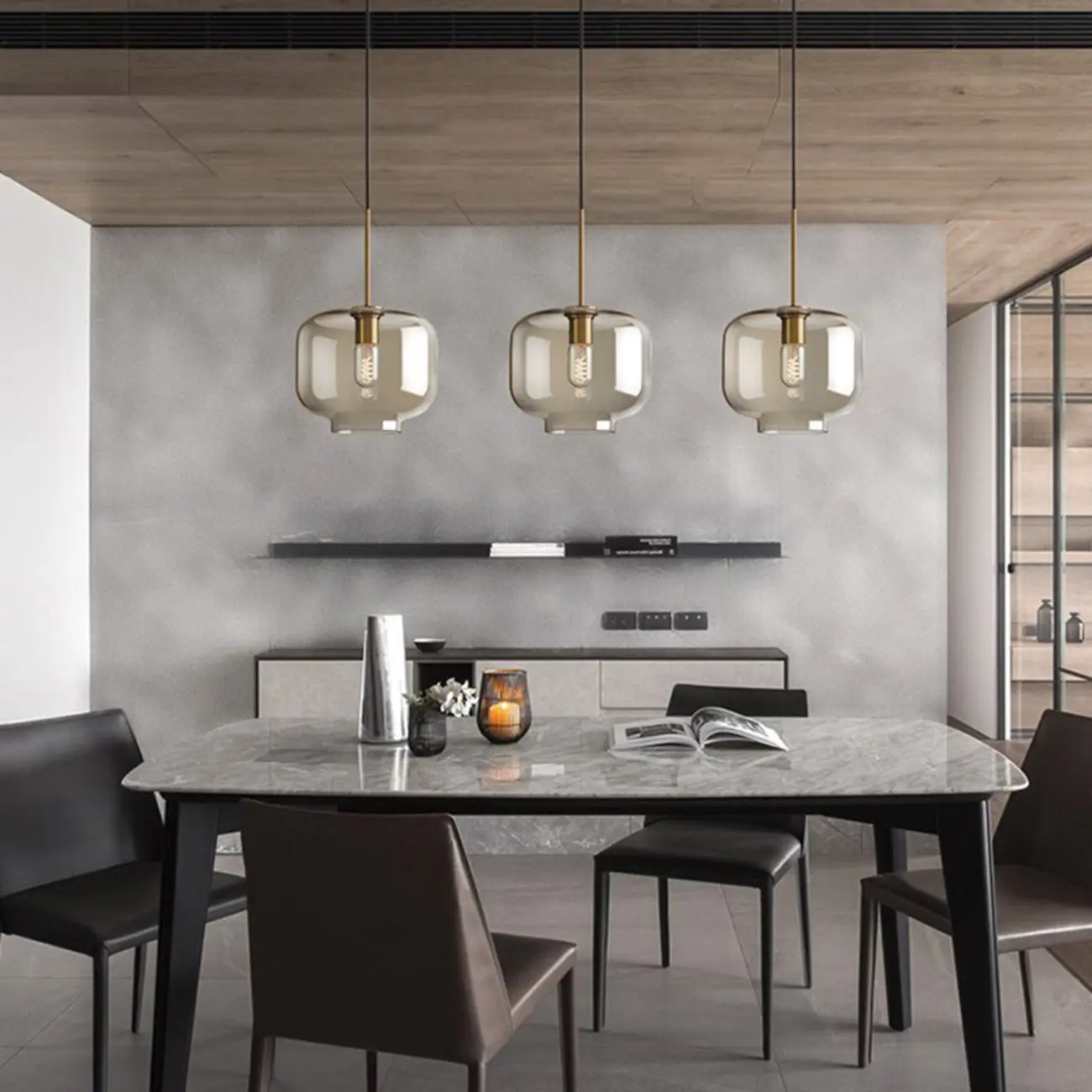 Modern Glass Globe Pendant Light with Adjustable Cord for Dining Image - 4 | homeyfad