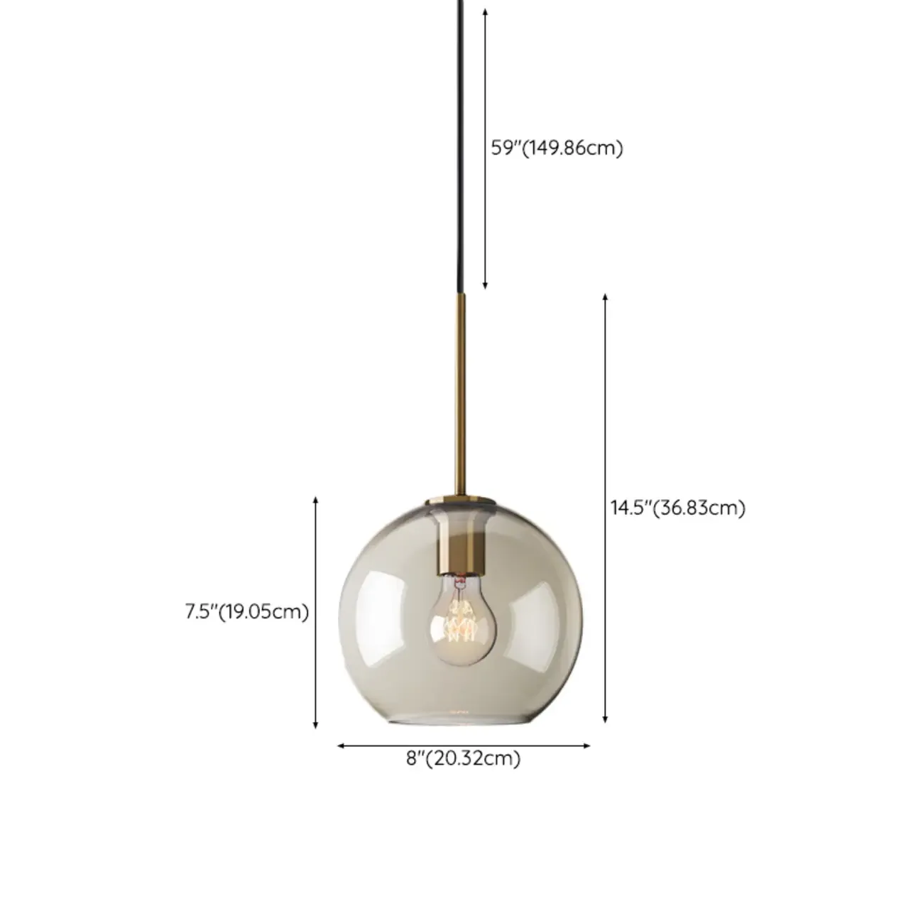 Modern Glass Globe Pendant Light with Adjustable Cord for Dining #size