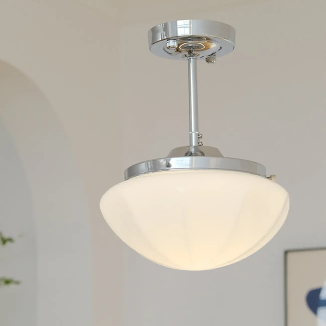 Mini White Round Glass Modern Metal Semi Flush Ceiling Light Image - 1 | homeyfad