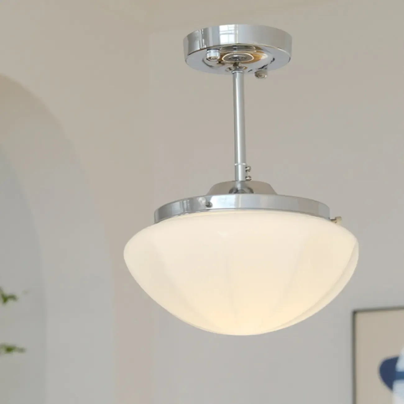 Mini White Round Glass Modern Metal Semi Flush Ceiling Light Image - 1
