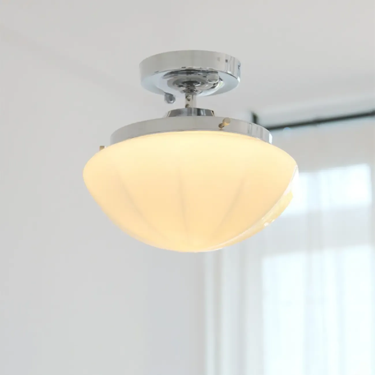 Mini White Round Glass Modern Metal Semi Flush Ceiling Light Image - 3