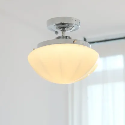 Mini White Round Glass Modern Metal Semi Flush Ceiling Light Image - 3