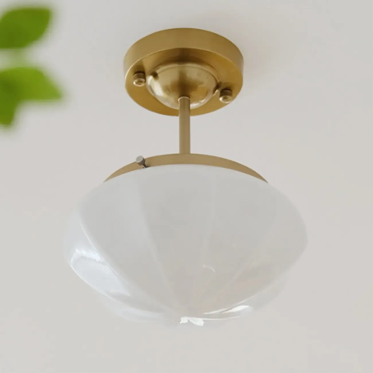 Mini White Round Glass Modern Metal Semi Flush Ceiling Light Image - 5