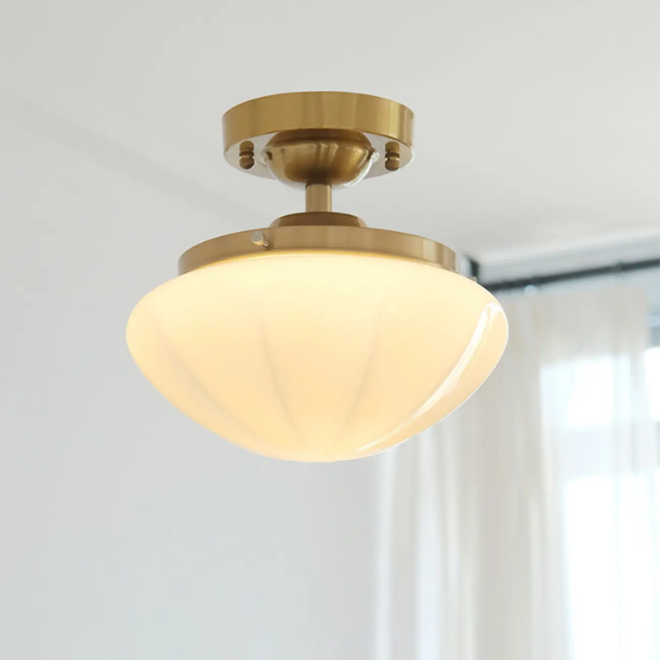 Mini White Round Glass Modern Metal Semi Flush Ceiling Light Image - 6 | homeyfad