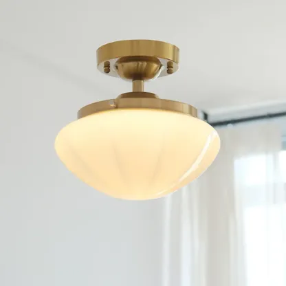 Mini White Round Glass Modern Metal Semi Flush Ceiling Light Image - 6