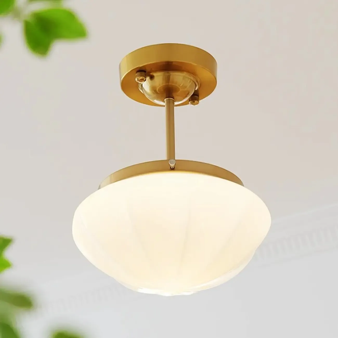Mini White Round Glass Modern Metal Semi Flush Ceiling Light Image - 7