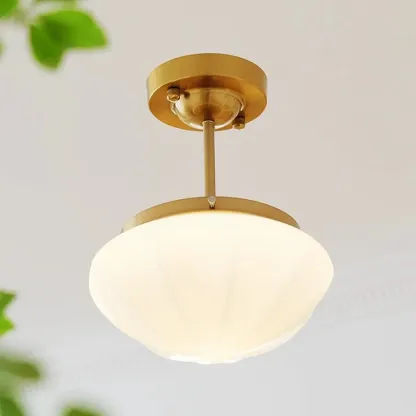 Mini White Round Glass Modern Metal Semi Flush Ceiling Light Image - 7