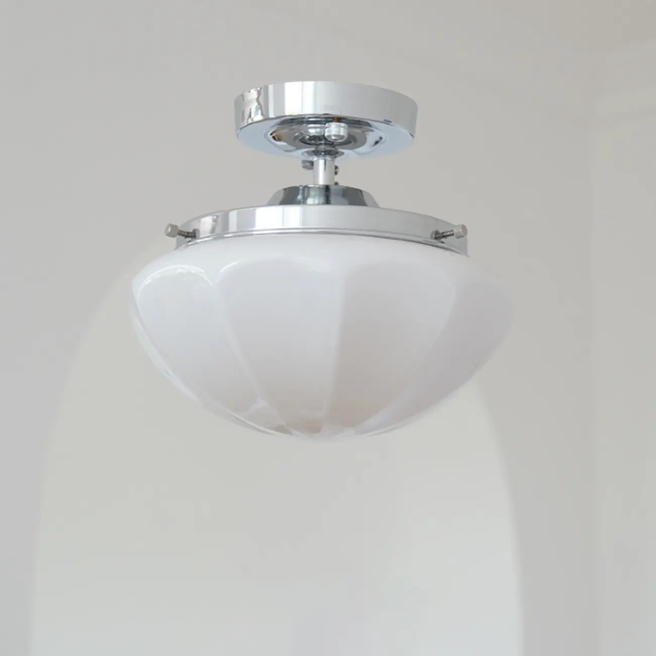 Mini White Round Glass Modern Metal Semi Flush Ceiling Light Image - 9 | homeyfad