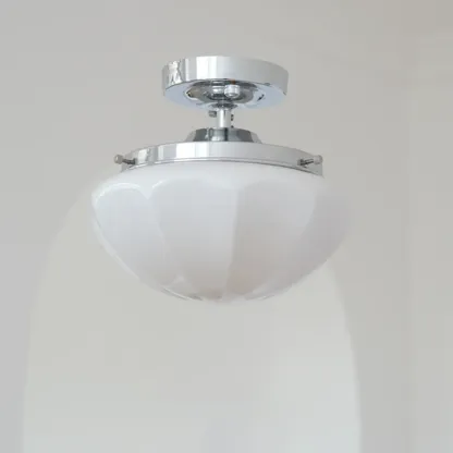 Mini White Round Glass Modern Metal Semi Flush Ceiling Light Image - 9