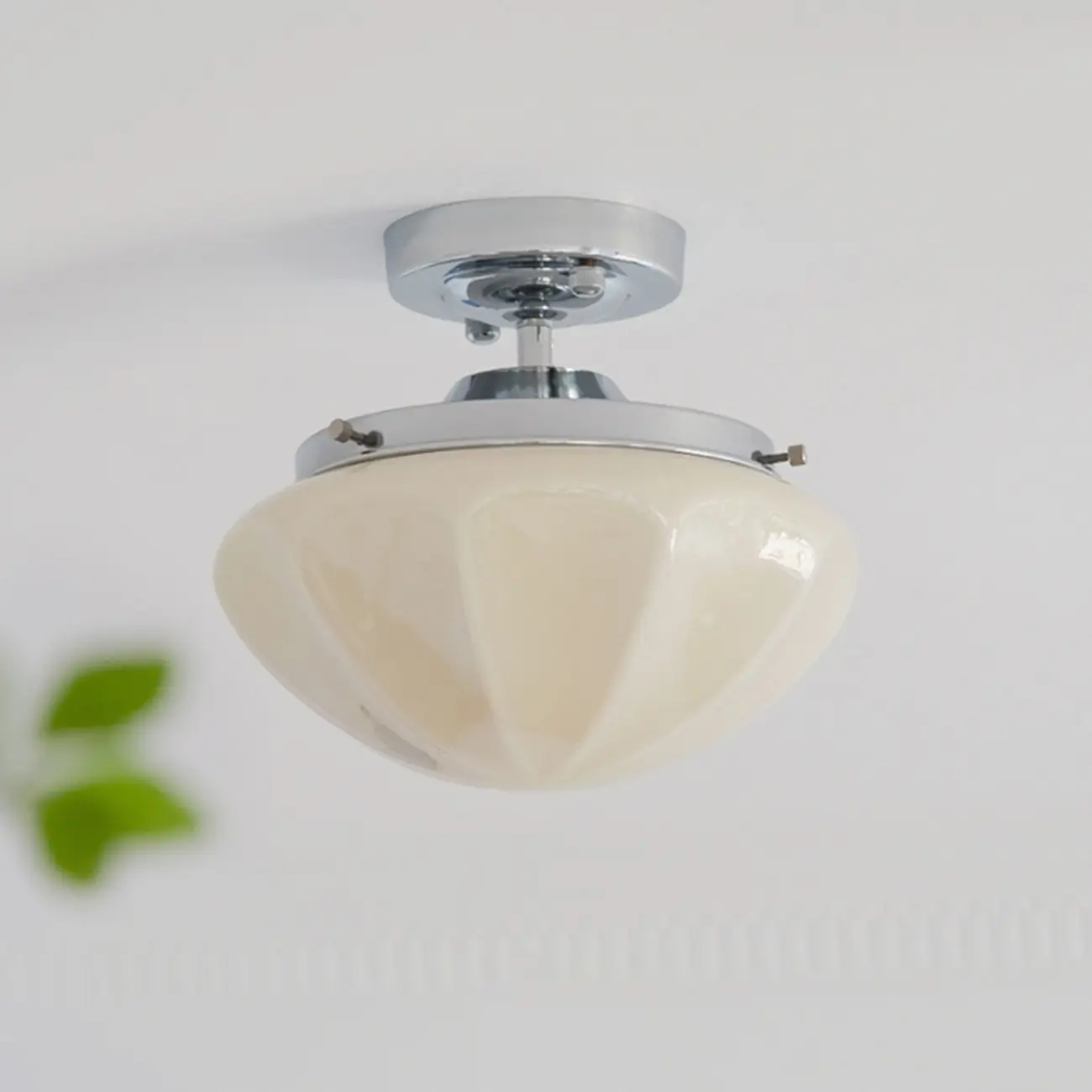 Mini White Round Glass Modern Metal Semi Flush Ceiling Light Image - 11 | homeyfad