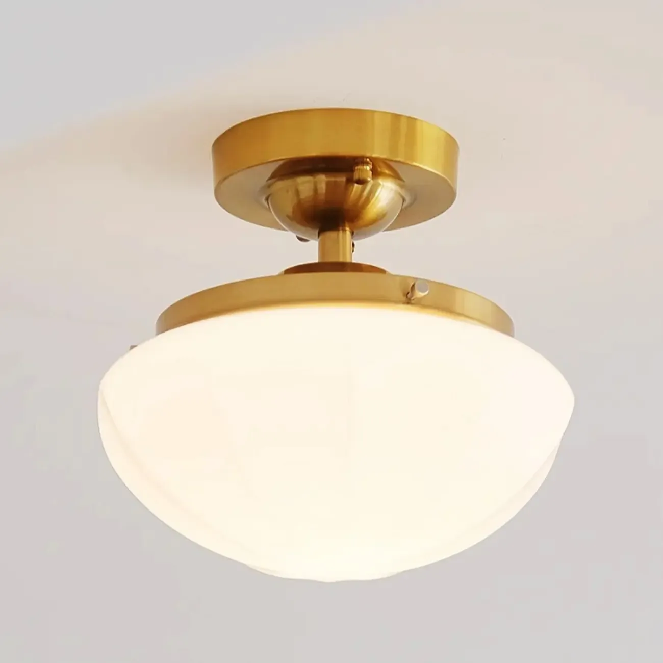 Mini White Round Glass Modern Metal Semi Flush Ceiling Light Image - 12