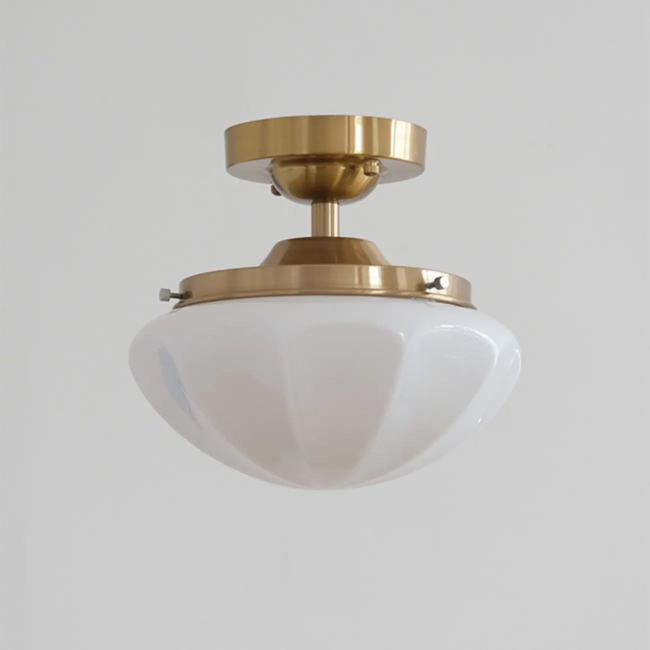 Mini White Round Glass Modern Metal Semi Flush Ceiling Light Image - 13 | homeyfad