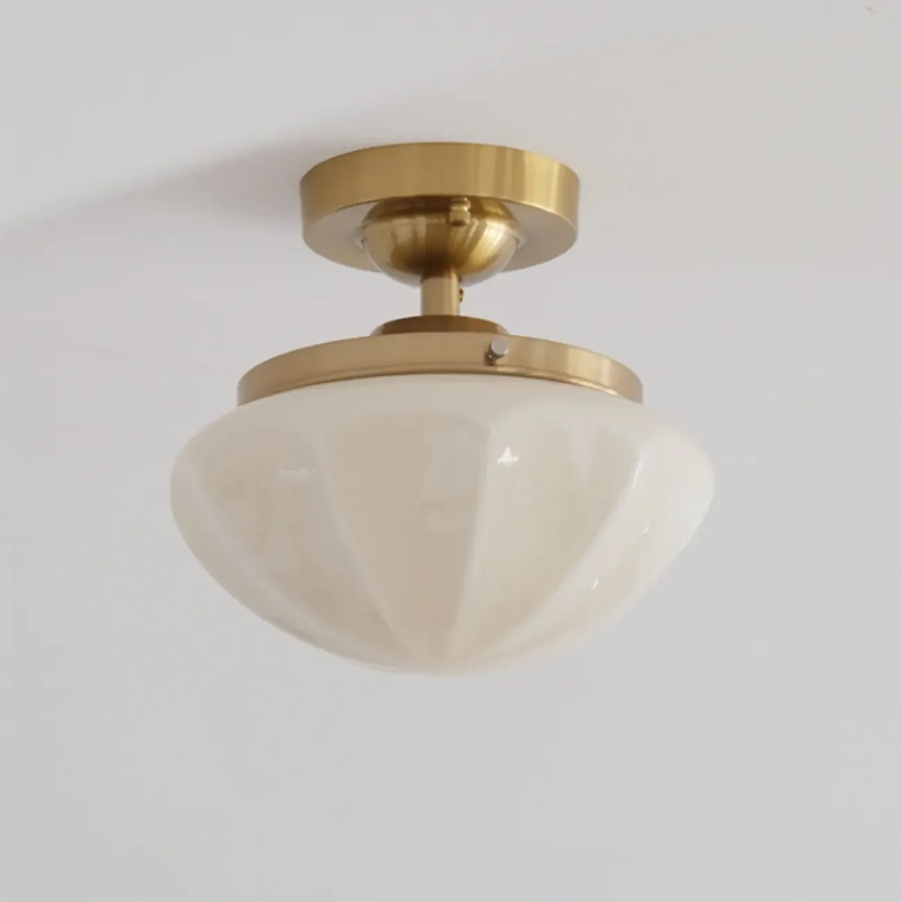 Mini White Round Glass Modern Metal Semi Flush Ceiling Light Image - 15