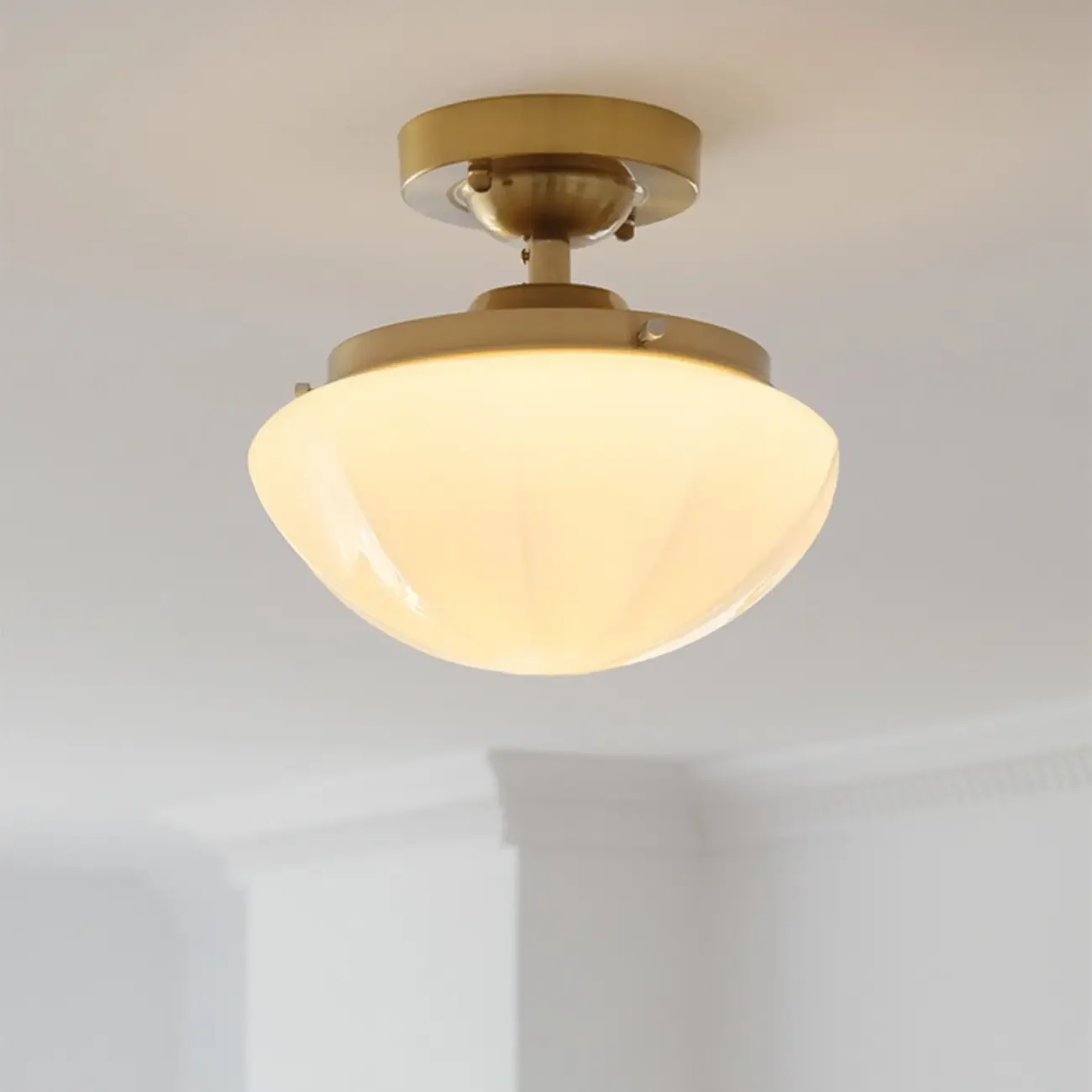 Mini White Round Glass Modern Metal Semi Flush Ceiling Light Image - 18