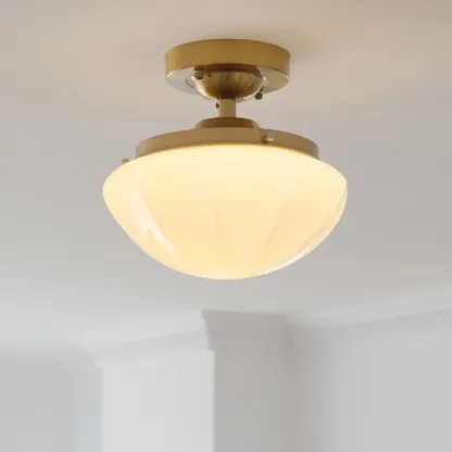 Mini White Round Glass Modern Metal Semi Flush Ceiling Light Image - 18