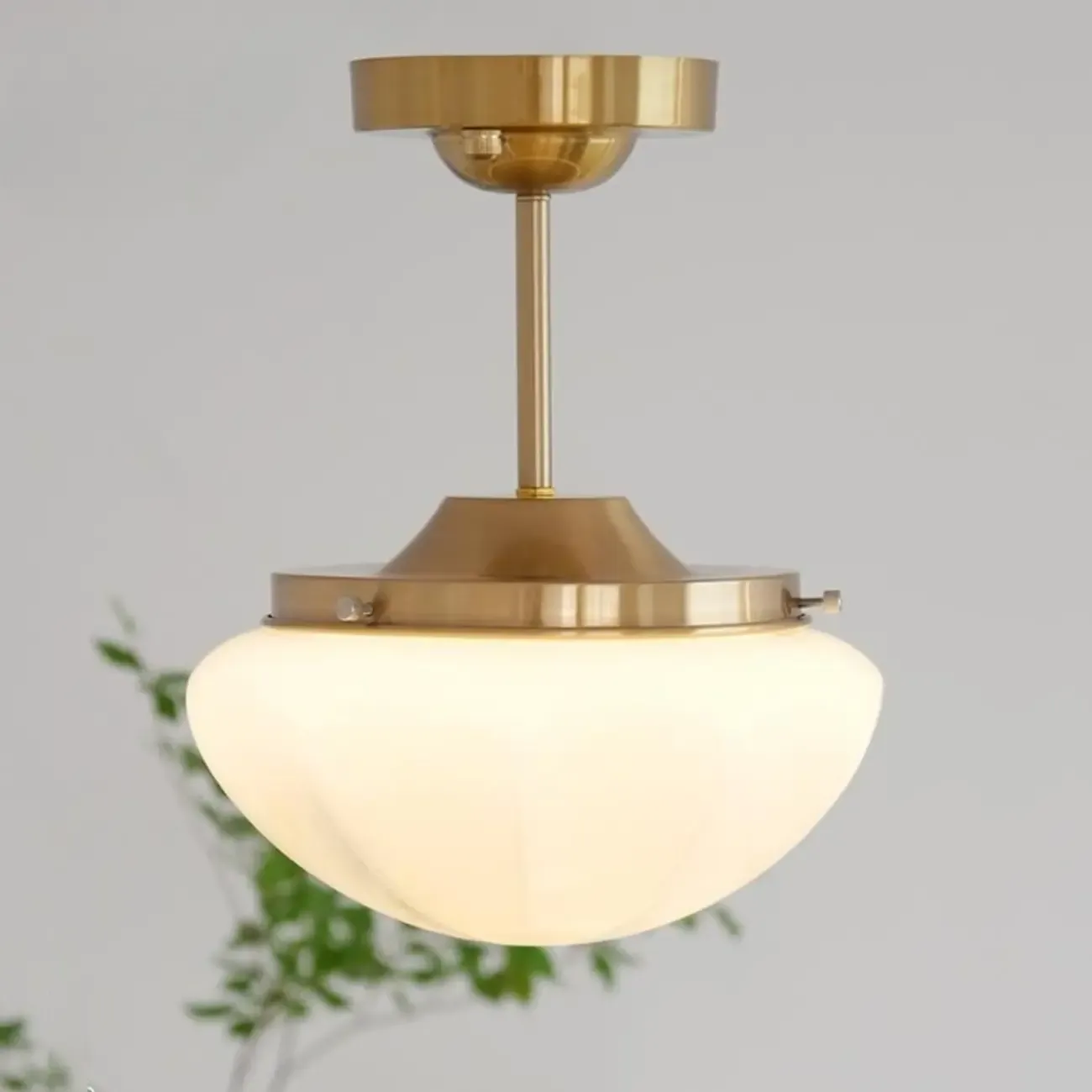 Mini White Round Glass Modern Metal Semi Flush Ceiling Light Image - 19