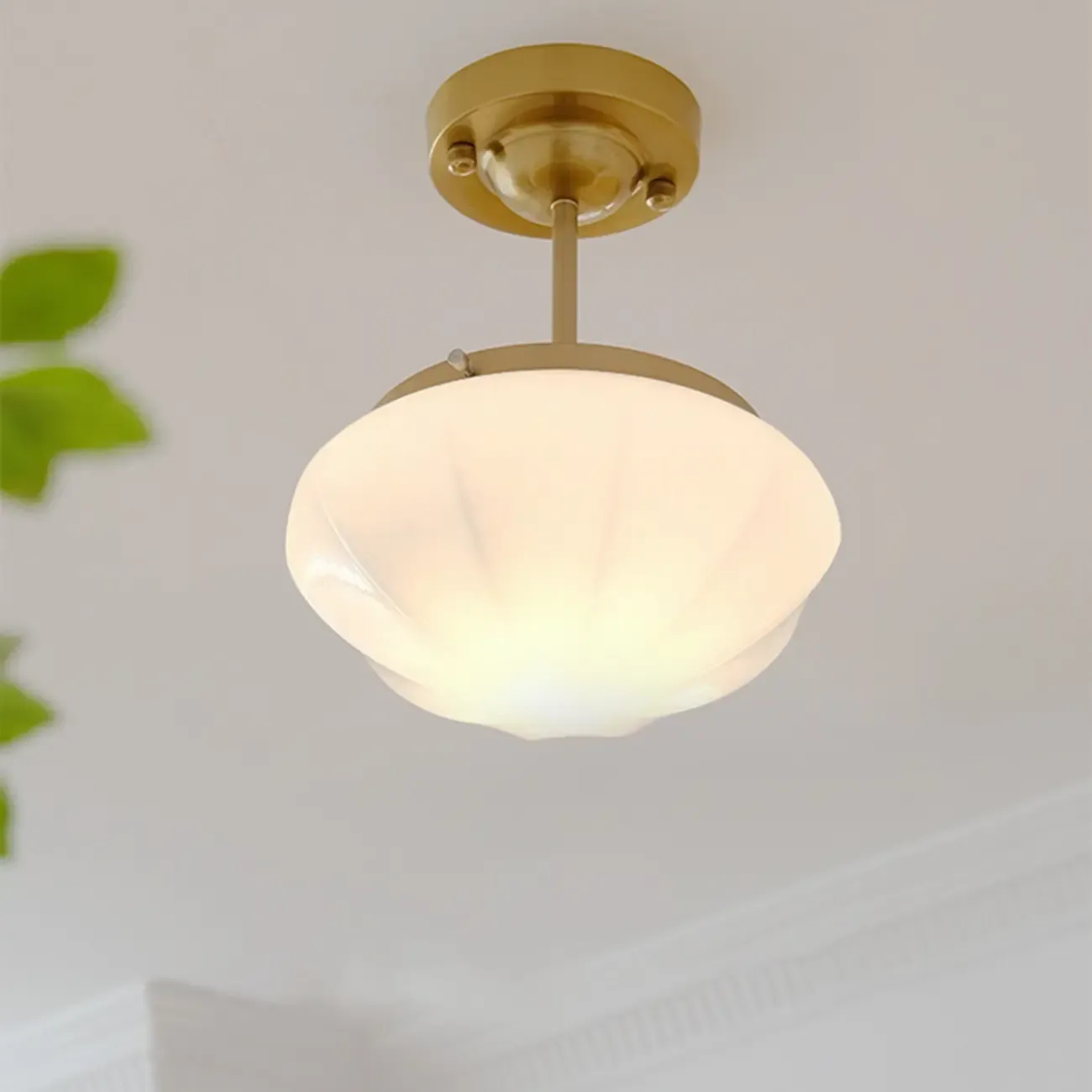 Mini White Round Glass Modern Metal Semi Flush Ceiling Light Image - 20