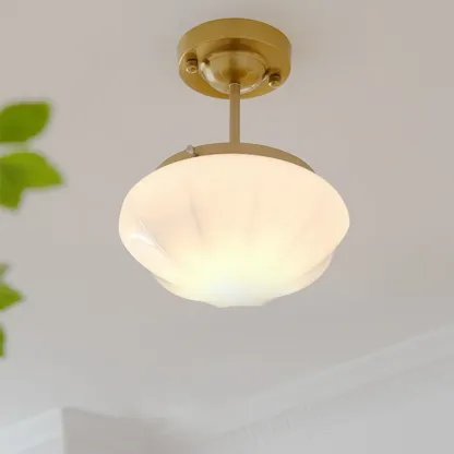 Mini White Round Glass Modern Metal Semi Flush Ceiling Light Image - 20
