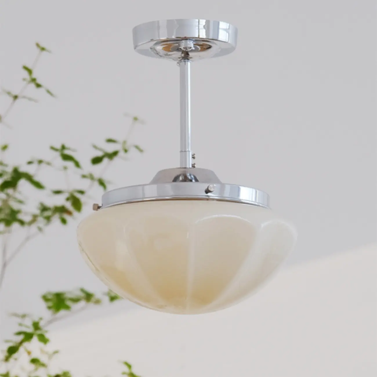 Mini White Round Glass Modern Metal Semi Flush Ceiling Light Image - 21 | homeyfad