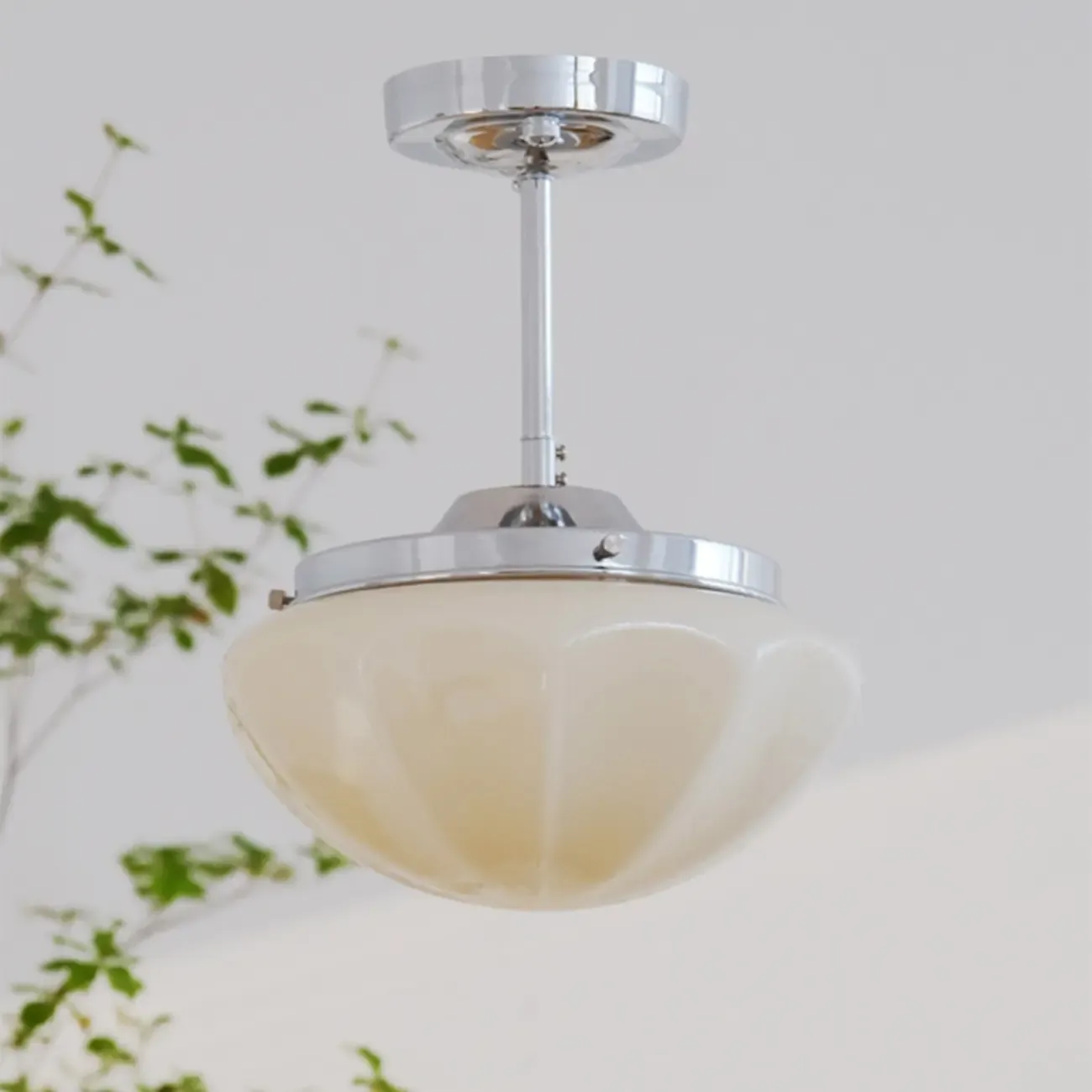 Mini White Round Glass Modern Metal Semi Flush Ceiling Light Image - 21