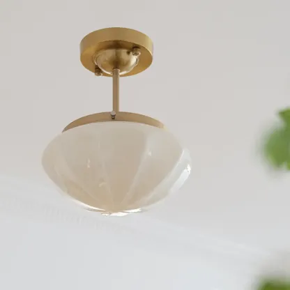 Mini White Round Glass Modern Metal Semi Flush Ceiling Light Image - 22