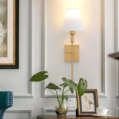 Modern Metal Fixture Fabric Shade Wall Sconce Image - 4