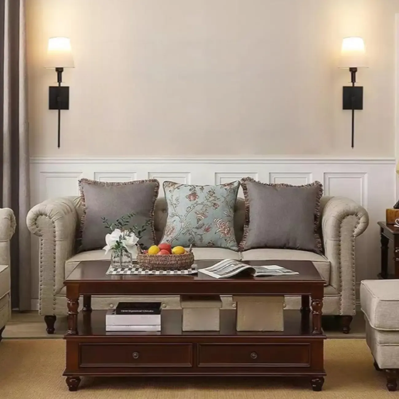Modern Metal Fixture Fabric Shade Wall Sconce Image - 3