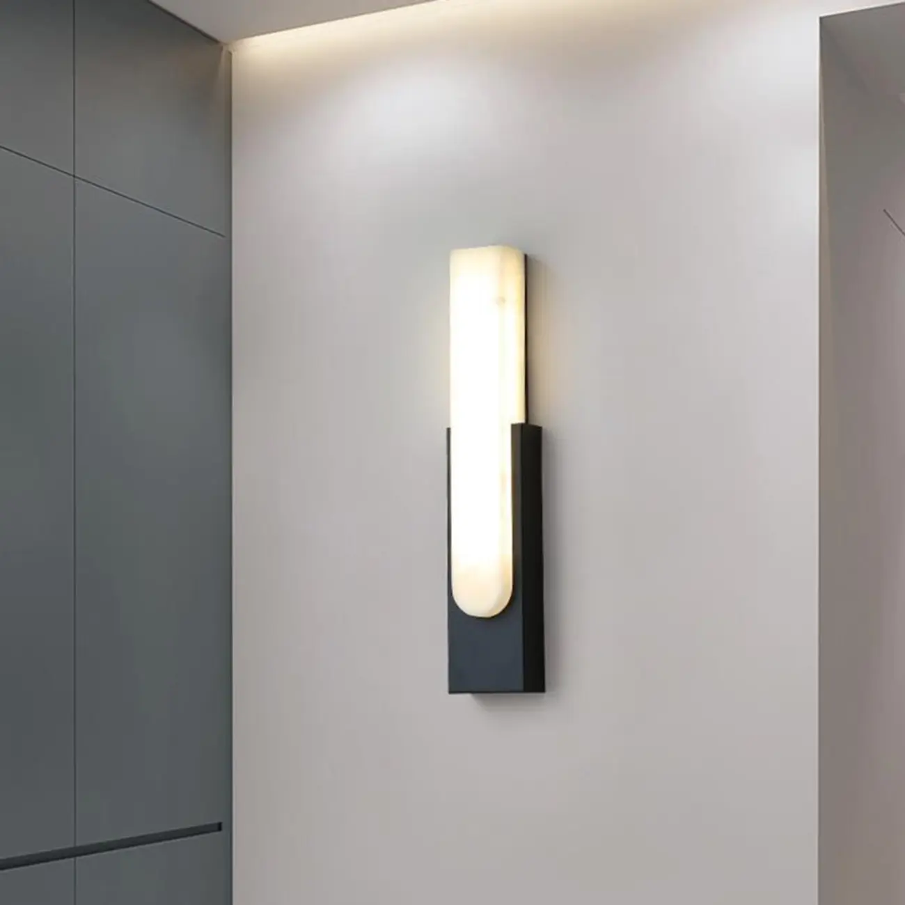 Modern White Stone Metal Wall Sconce Warm Light LED Image - 4 | homeyfad
