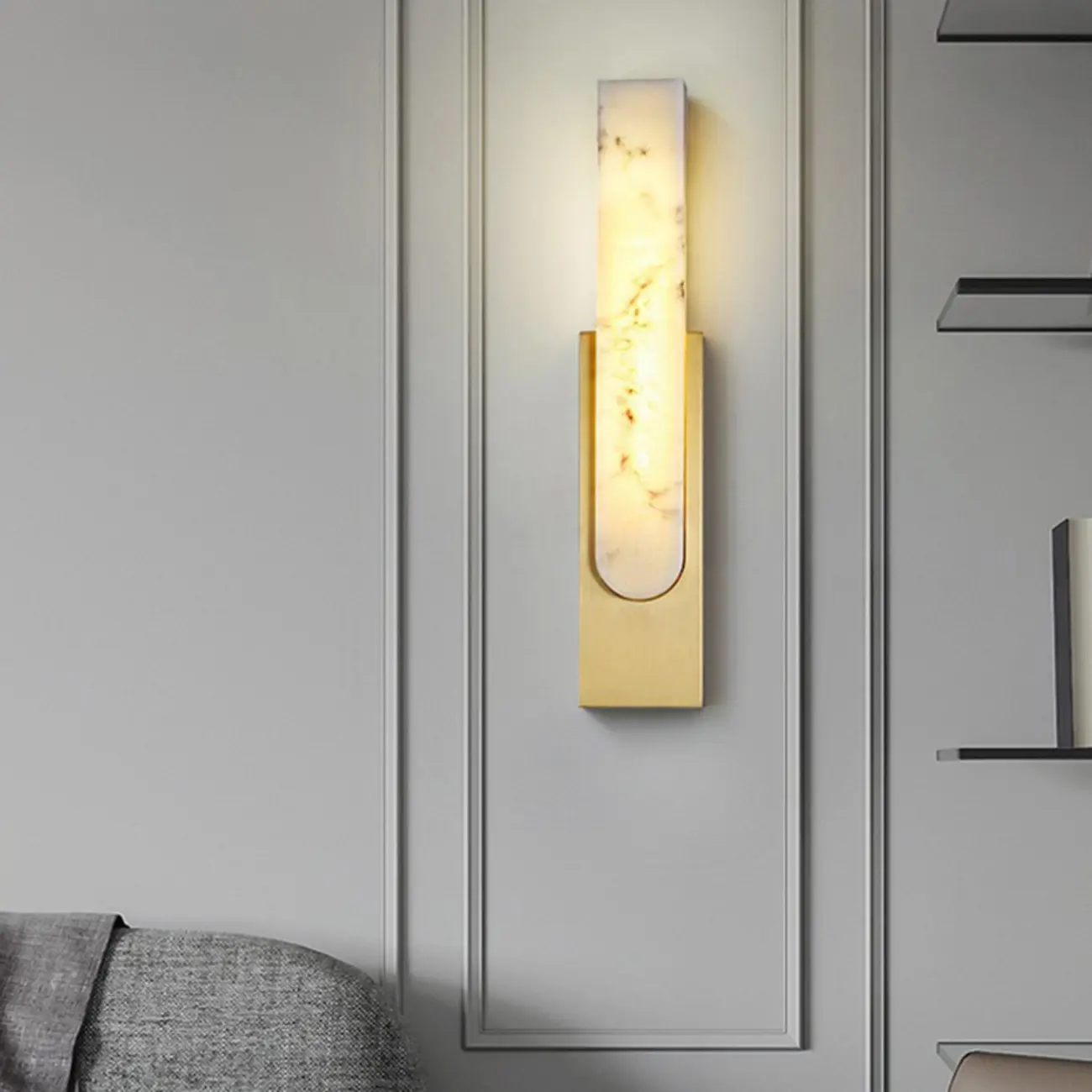 Modern White Stone Metal Wall Sconce Warm Light LED Image - 6 | homeyfad