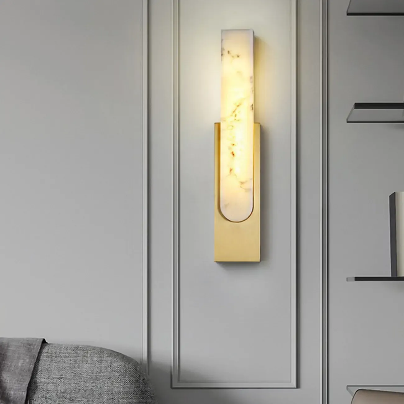 Modern White Stone Metal Wall Sconce Warm Light LED Image - 6