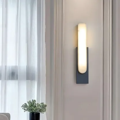 Modern White Stone Metal Wall Sconce Warm Light LED Image - 1