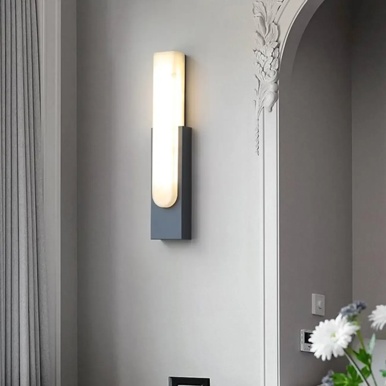 Modern White Stone Metal Wall Sconce Warm Light LED Image - 2