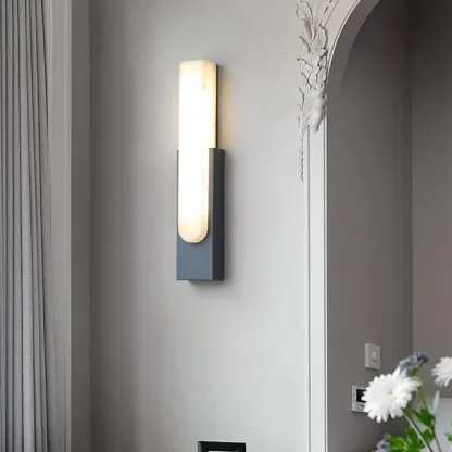Modern White Stone Metal Wall Sconce Warm Light LED Image - 2