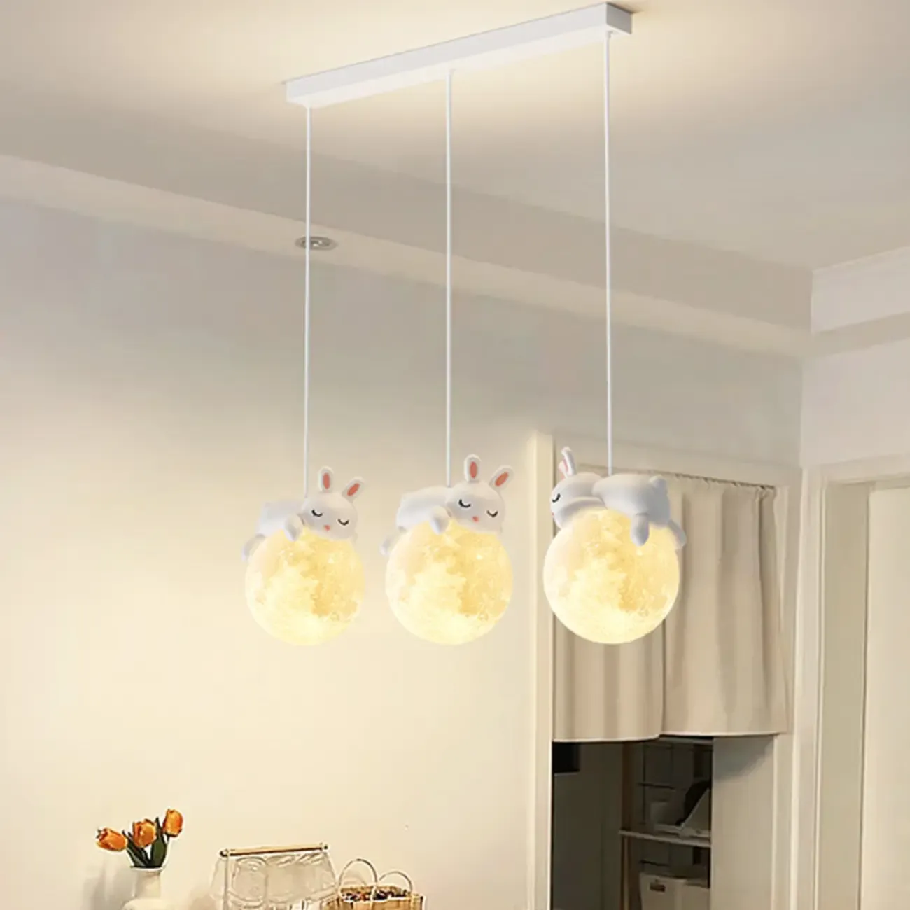 Kids Cute Bear-Moon LED Island Pendant Light Image - 2
