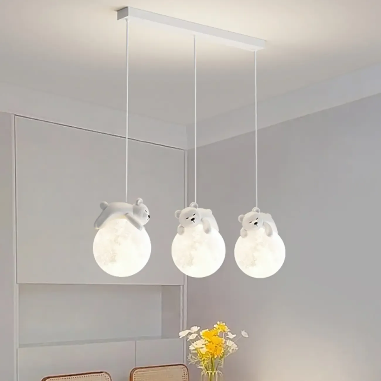 Kids Cute Bear-Moon LED Island Pendant Light Image - 3
