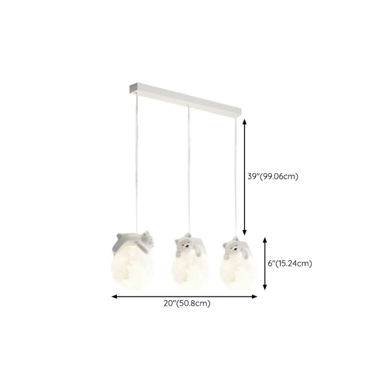 Kids Cute Bear-Moon LED Island Pendant Light #size