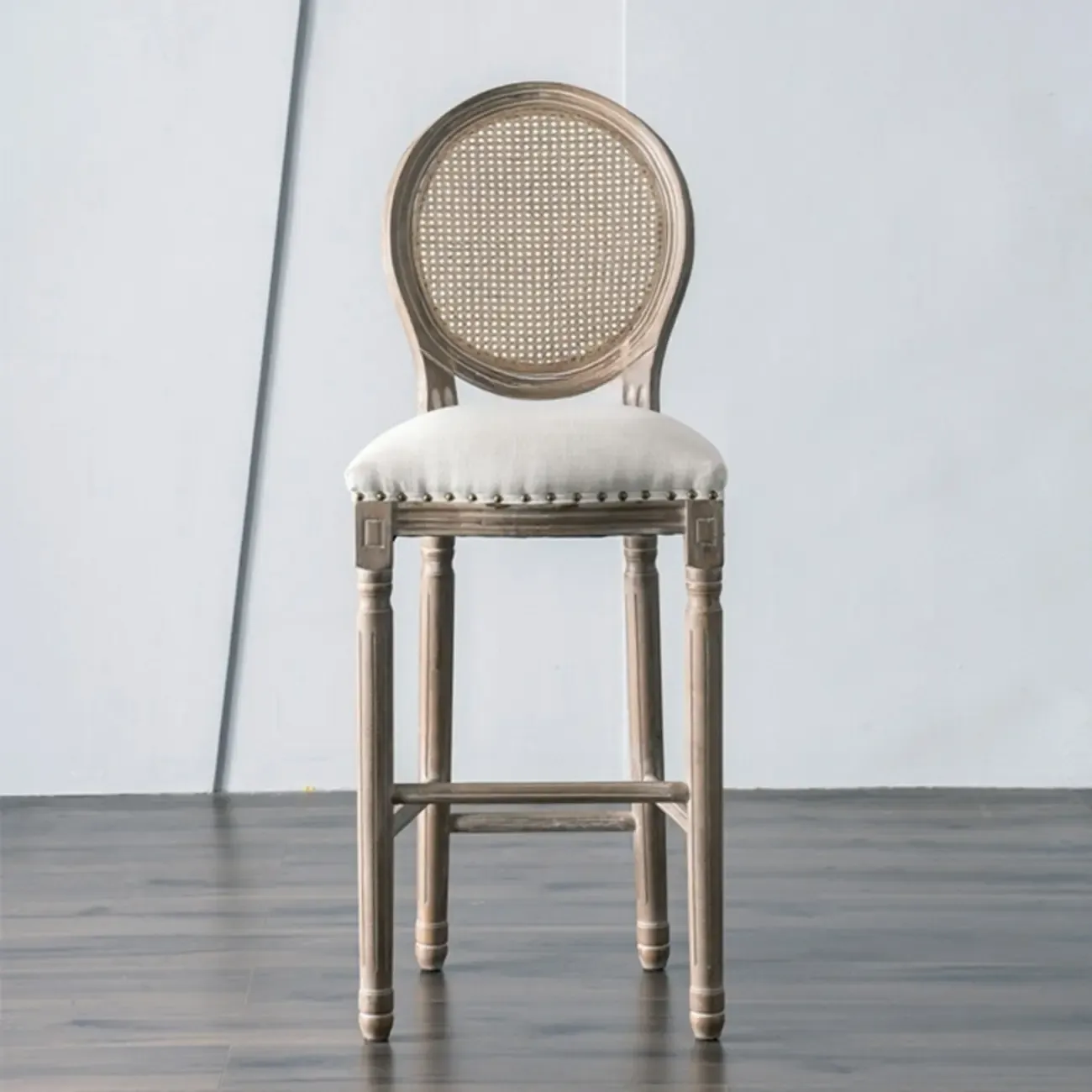 White French Country Solid Wood Counter Bar Stools with Back Image - 10