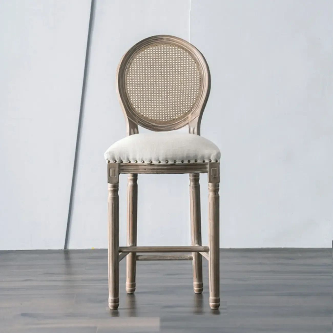 White French Country Solid Wood Counter Bar Stools with Back Image - 9