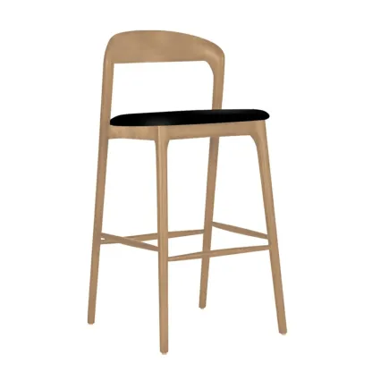 Scandinavian Ash Wood Frame Bar Stools with Open Back Image - 2