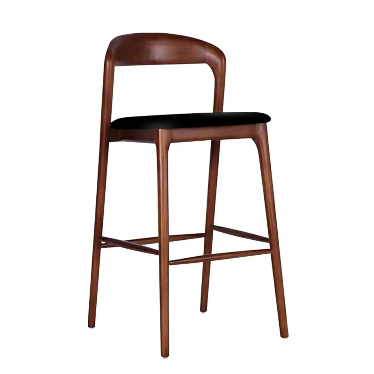 Scandinavian Ash Wood Frame Bar Stools with Open Back Image - 4