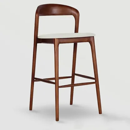 Scandinavian Ash Wood Frame Bar Stools with Open Back Image - 6