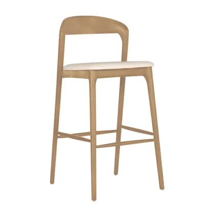 Scandinavian Ash Wood Frame Bar Stools with Open Back Image - 3