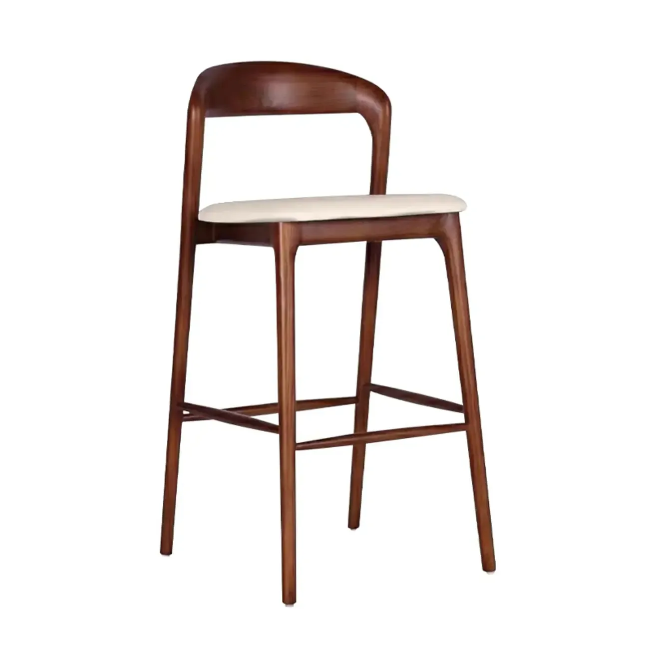 Scandinavian Ash Wood Frame Bar Stools with Open Back Image - 5