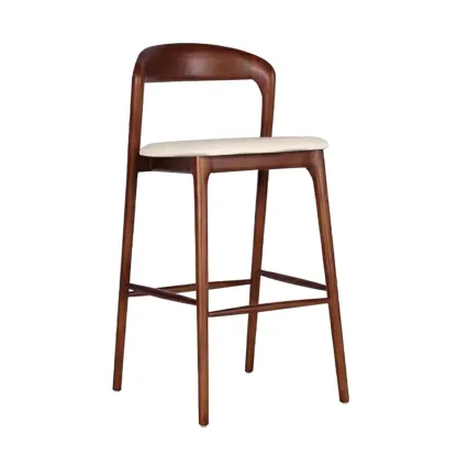 Scandinavian Ash Wood Frame Bar Stools with Open Back Image - 5