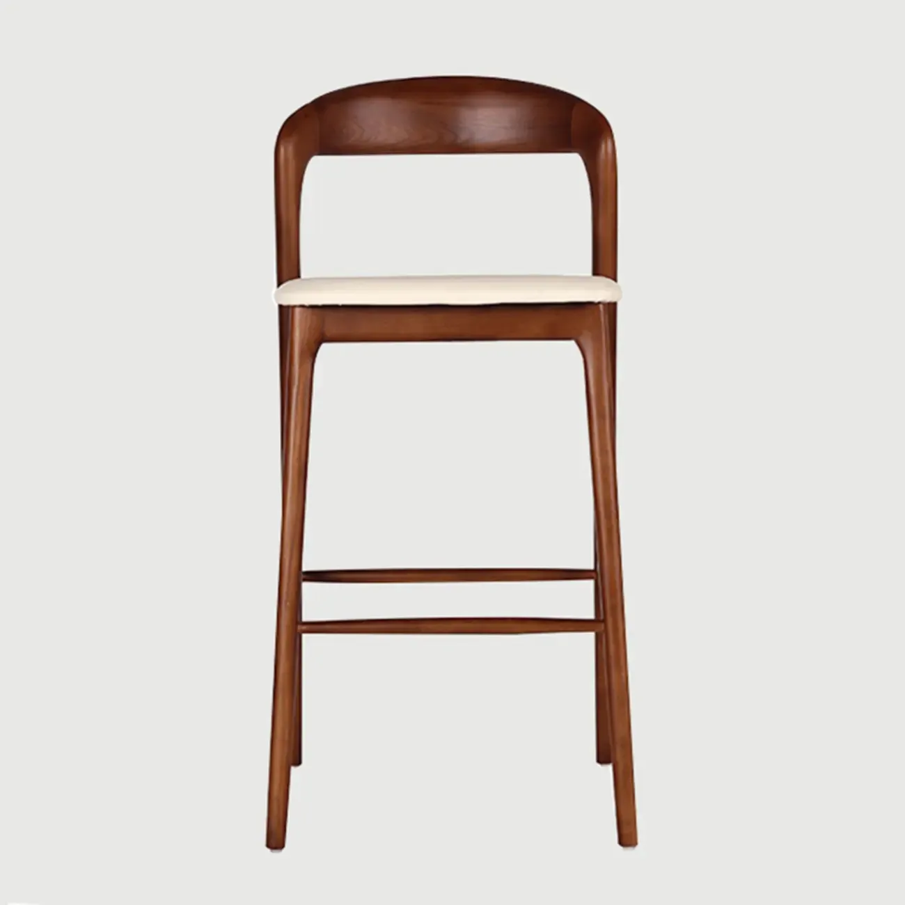 Scandinavian Ash Wood Frame Bar Stools with Open Back Image - 7