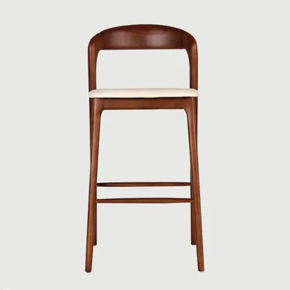 Scandinavian Ash Wood Frame Bar Stools with Open Back Image - 7