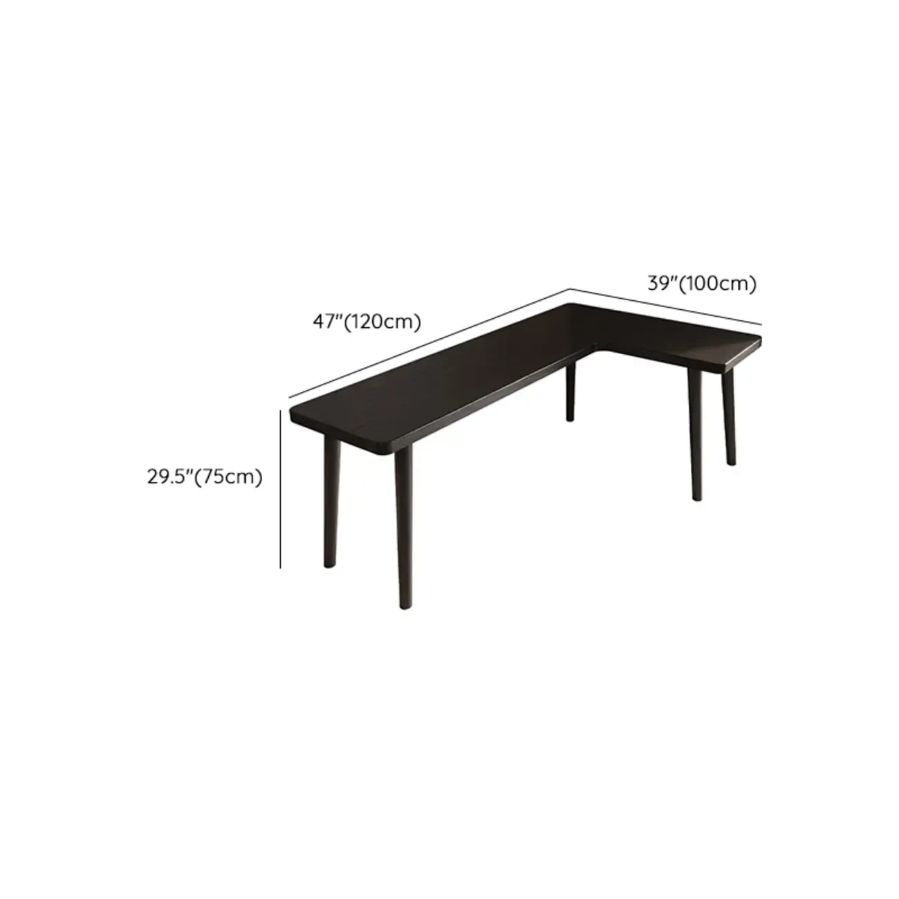 Elegant L-Shape Black Wooden Writing Desk for Home Office Image - 12