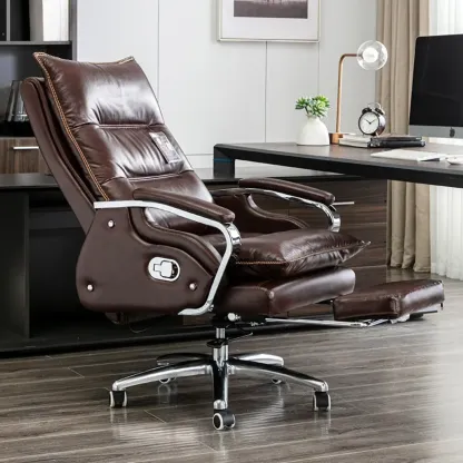 Executive Reddish Brown Leather Reclining Office Chair Image - 4